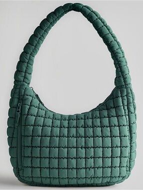 Quilted Padded Shoulder Bag in Forest Green